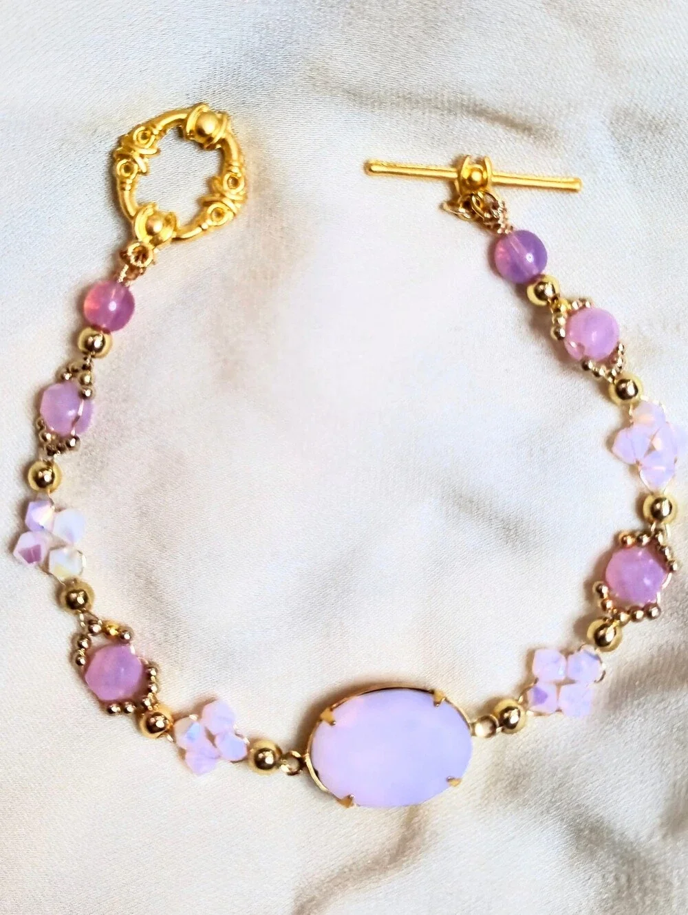 Twinkling Preciosa Pink Opal AB in Feminine & Dainty Crystal & Glass Bracelet